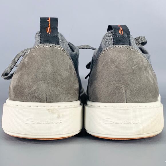 SANTONI Size 11 Grey Canvas Knit Lace-Up Sneakers - Picture 3 of 8